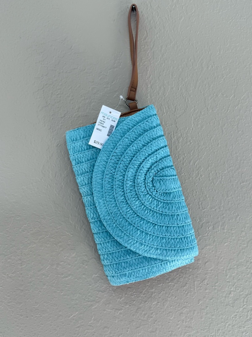 Maurices Turquoise Woven Wristlet Clutch with Leather Strap